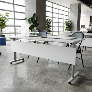 English Elm Palmer Heavy-Duty Nesting Flip Training Table with T-Legs, Cable Management, and Smooth Mobility Gray Top/Gray Frame 23.5" W x 72"L MT-M7224-T-LEG-GRYGRY-GG