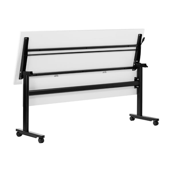 English Elm Palmer Heavy-Duty Nesting Flip Training Table with T-Legs, Cable Management, and Smooth Mobility White Top/Black Frame 23.5" W x 72"L MT-M7224-T-LEG-WHTBLK-GG