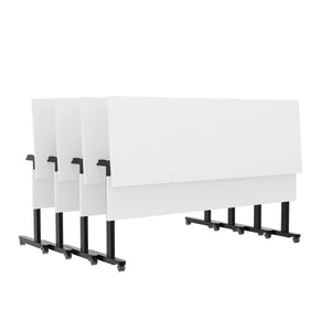 English Elm Palmer Heavy-Duty Nesting Flip Training Table with T-Legs, Cable Management, and Smooth Mobility White Top/Black Frame 23.5" W x 72"L MT-M7224-T-LEG-WHTBLK-GG