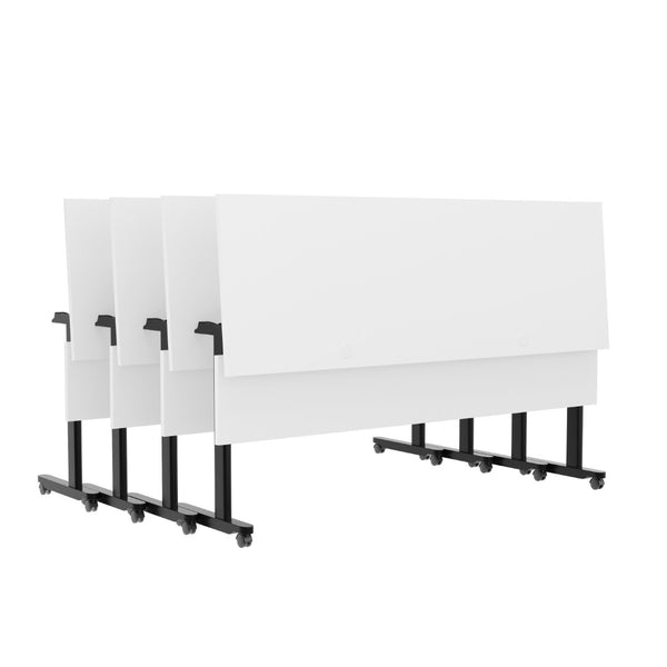 English Elm Palmer Heavy-Duty Nesting Flip Training Table with T-Legs, Cable Management, and Smooth Mobility White Top/Black Frame 23.5" W x 72"L MT-M7224-T-LEG-WHTBLK-GG