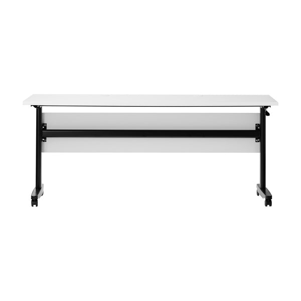 English Elm Palmer Heavy-Duty Nesting Flip Training Table with T-Legs, Cable Management, and Smooth Mobility White Top/Black Frame 23.5" W x 72"L MT-M7224-T-LEG-WHTBLK-GG