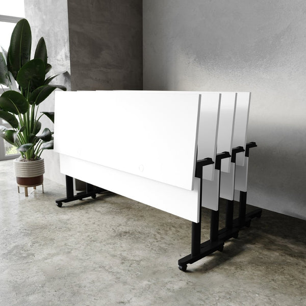 English Elm Palmer Heavy-Duty Nesting Flip Training Table with T-Legs, Cable Management, and Smooth Mobility White Top/Black Frame 23.5" W x 72"L MT-M7224-T-LEG-WHTBLK-GG