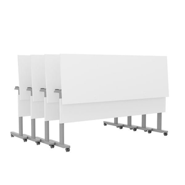 English Elm Palmer Heavy-Duty Nesting Flip Training Table with T-Legs, Cable Management, and Smooth Mobility White Top/Gray Frame 23.5" W x 72"L MT-M7224-T-LEG-WHTGRY-GG