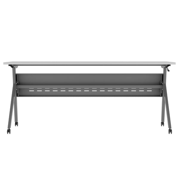 English Elm Davis Commercial-Grade Heavy-Duty Flip Training Table with Locking Casters for Space-Saving Solutions Gray Top/Gray Frame 23.5" W x 72"L MT-M7224-Y-LEG-GRYGRY-GG