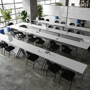 English Elm Davis Commercial-Grade Heavy-Duty Flip Training Table with Locking Casters for Space-Saving Solutions Gray Top/Gray Frame 23.5" W x 72"L MT-M7224-Y-LEG-GRYGRY-GG