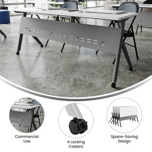 English Elm Davis Commercial-Grade Heavy-Duty Flip Training Table with Locking Casters for Space-Saving Solutions White Top/Gray Frame 23.5" W x 72"L MT-M7224-Y-LEG-WHTGRY-GG