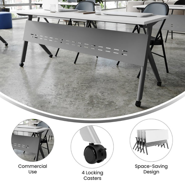 English Elm Davis Commercial-Grade Heavy-Duty Flip Training Table with Locking Casters for Space-Saving Solutions White Top/Gray Frame 23.5" W x 72"L MT-M7224-Y-LEG-WHTGRY-GG