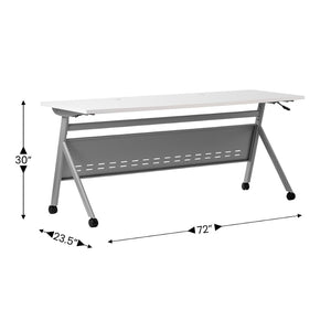 English Elm Davis Commercial-Grade Heavy-Duty Flip Training Table with Locking Casters for Space-Saving Solutions White Top/Gray Frame 23.5" W x 72"L MT-M7224-Y-LEG-WHTGRY-GG