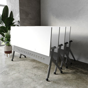 English Elm Davis Commercial-Grade Heavy-Duty Flip Training Table with Locking Casters for Space-Saving Solutions White Top/Gray Frame 23.5" W x 72"L MT-M7224-Y-LEG-WHTGRY-GG