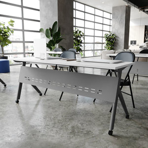 English Elm Davis Commercial-Grade Heavy-Duty Flip Training Table with Locking Casters for Space-Saving Solutions White Top/Gray Frame 23.5" W x 72"L MT-M7224-Y-LEG-WHTGRY-GG