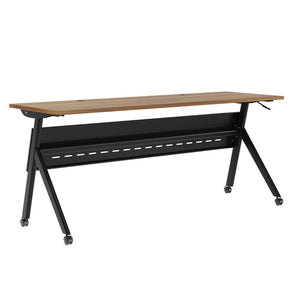 English Elm Davis Commercial-Grade Heavy-Duty Flip Training Table with Locking Casters for Space-Saving Solutions Walnut Top/Black Frame 23.5" W x 72"L MT-M7224-Y-LEG-WLNBLK-GG
