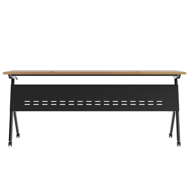 English Elm Davis Commercial-Grade Heavy-Duty Flip Training Table with Locking Casters for Space-Saving Solutions Walnut Top/Black Frame 23.5" W x 72"L MT-M7224-Y-LEG-WLNBLK-GG