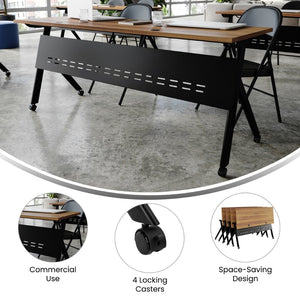 English Elm Davis Commercial-Grade Heavy-Duty Flip Training Table with Locking Casters for Space-Saving Solutions Walnut Top/Black Frame 23.5" W x 72"L MT-M7224-Y-LEG-WLNBLK-GG