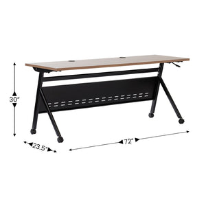 English Elm Davis Commercial-Grade Heavy-Duty Flip Training Table with Locking Casters for Space-Saving Solutions Walnut Top/Black Frame 23.5" W x 72"L MT-M7224-Y-LEG-WLNBLK-GG