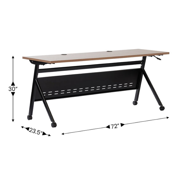 English Elm Davis Commercial-Grade Heavy-Duty Flip Training Table with Locking Casters for Space-Saving Solutions Walnut Top/Black Frame 23.5" W x 72"L MT-M7224-Y-LEG-WLNBLK-GG