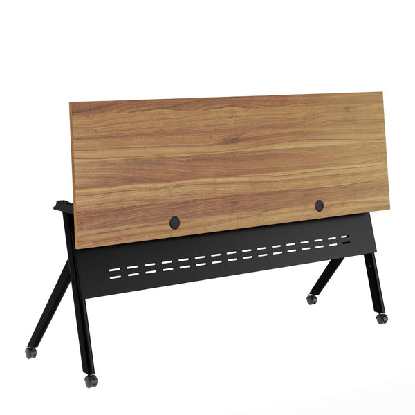 English Elm Davis Commercial-Grade Heavy-Duty Flip Training Table with Locking Casters for Space-Saving Solutions Walnut Top/Black Frame 23.5" W x 72"L MT-M7224-Y-LEG-WLNBLK-GG