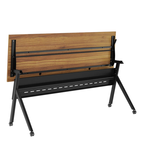 English Elm Davis Commercial-Grade Heavy-Duty Flip Training Table with Locking Casters for Space-Saving Solutions Walnut Top/Black Frame 23.5" W x 72"L MT-M7224-Y-LEG-WLNBLK-GG