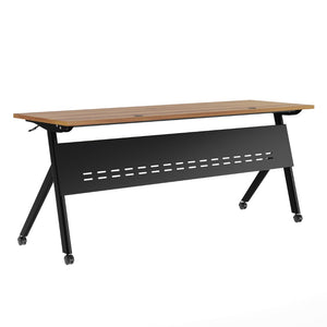 English Elm Davis Commercial-Grade Heavy-Duty Flip Training Table with Locking Casters for Space-Saving Solutions Walnut Top/Black Frame 23.5" W x 72"L MT-M7224-Y-LEG-WLNBLK-GG