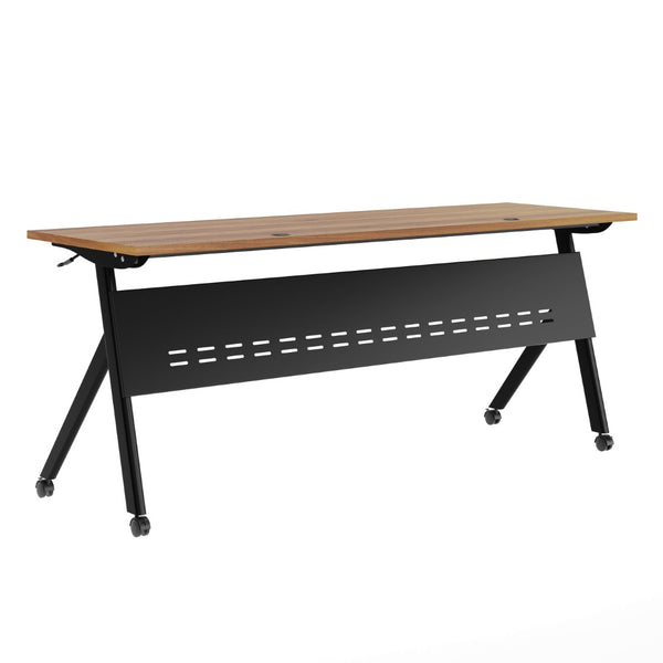 English Elm Davis Commercial-Grade Heavy-Duty Flip Training Table with Locking Casters for Space-Saving Solutions Walnut Top/Black Frame 23.5" W x 72"L MT-M7224-Y-LEG-WLNBLK-GG