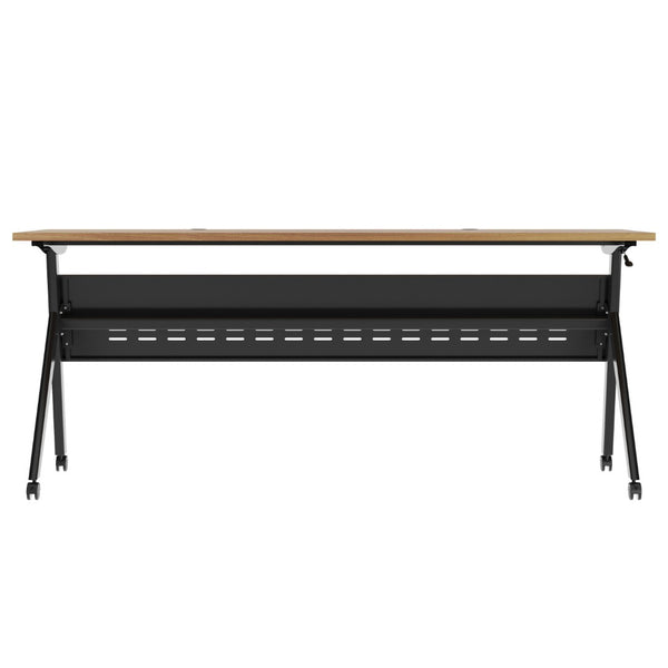 English Elm Davis Commercial-Grade Heavy-Duty Flip Training Table with Locking Casters for Space-Saving Solutions Walnut Top/Black Frame 23.5" W x 72"L MT-M7224-Y-LEG-WLNBLK-GG