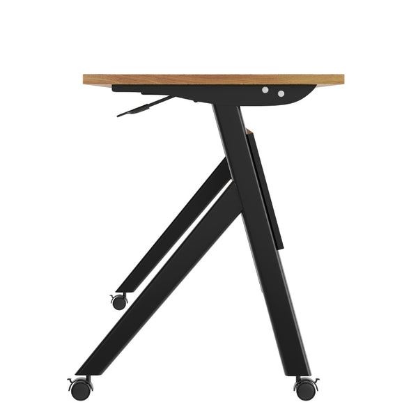 English Elm Davis Commercial-Grade Heavy-Duty Flip Training Table with Locking Casters for Space-Saving Solutions Walnut Top/Black Frame 23.5" W x 72"L MT-M7224-Y-LEG-WLNBLK-GG