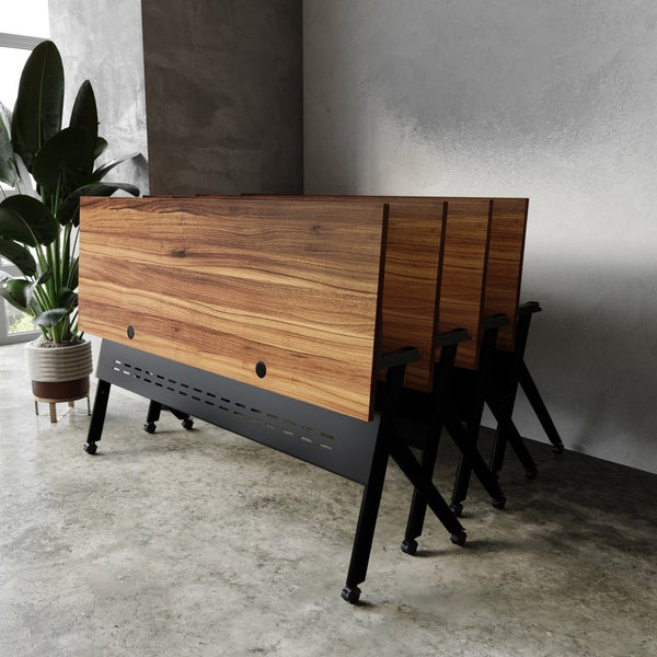 English Elm Davis Commercial-Grade Heavy-Duty Flip Training Table with Locking Casters for Space-Saving Solutions Walnut Top/Black Frame 23.5" W x 72"L MT-M7224-Y-LEG-WLNBLK-GG