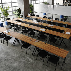 English Elm Davis Commercial-Grade Heavy-Duty Flip Training Table with Locking Casters for Space-Saving Solutions Walnut Top/Black Frame 23.5" W x 72"L MT-M7224-Y-LEG-WLNBLK-GG