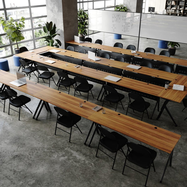 English Elm Davis Commercial-Grade Heavy-Duty Flip Training Table with Locking Casters for Space-Saving Solutions Walnut Top/Black Frame 23.5" W x 72"L MT-M7224-Y-LEG-WLNBLK-GG