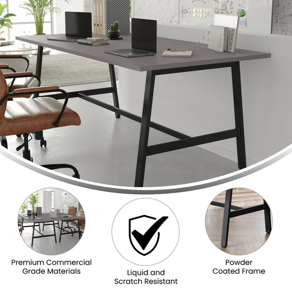 English Elm Redmond Commercial Conference Table with Durable Laminate Top, Heavy-Duty Steel Base for Boardrooms Gray Oak 36"W x 72"D x 30"H MT-M7236-LTGRY-ABF-GG