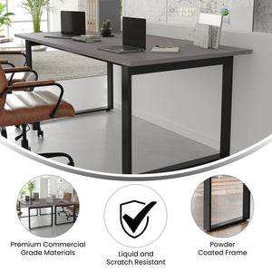 English Elm Redmond Commercial Conference Table - Durable Laminate Top, Heavy-Duty Steel Base for Meetings Gray Oak 36"W x 72"D x 30"H MT-M7236-LTGRY-UBF-GG