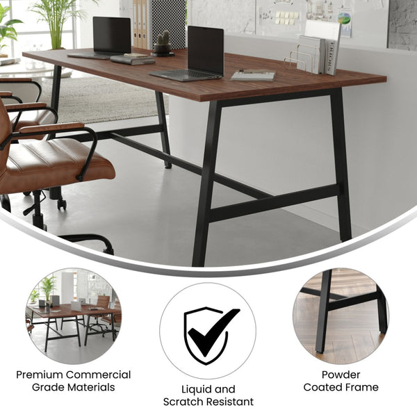 English Elm Redmond Commercial Conference Table with Durable Laminate Top, Heavy-Duty Steel Base for Boardrooms Walnut 36"W x 72"D x 30"H MT-M7236-WLT-ABF-GG
