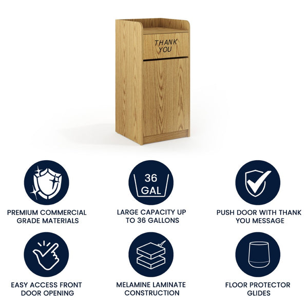 English Elm Sony Wood Tray Top Receptacle - Durable High-Capacity Solution for Cafeterias and Break Rooms Oak MT-M8520-TRA-OAK-GG