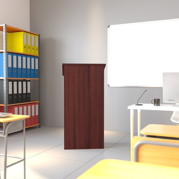 English Elm Mysta Stand-Up Wood Lectern: Professional Design with Concealed Storage for Modern Presentations Mahogany MT-M8830-LECT-MAH-GG