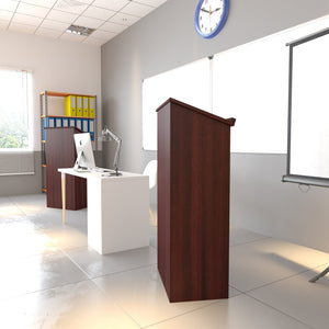 English Elm Mysta Stand-Up Wood Lectern: Professional Design with Concealed Storage for Modern Presentations Mahogany MT-M8830-LECT-MAH-GG