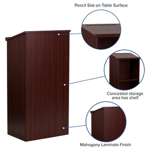 English Elm Mysta Stand-Up Wood Lectern: Professional Design with Concealed Storage for Modern Presentations Mahogany MT-M8830-LECT-MAH-GG
