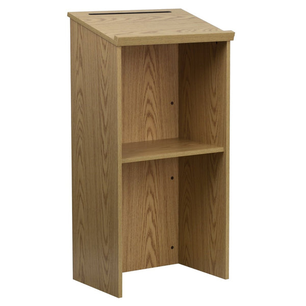 English Elm Mysta Stand-Up Wood Lectern: Professional Design with Concealed Storage for Modern Presentations Oak MT-M8830-LECT-OAK-GG