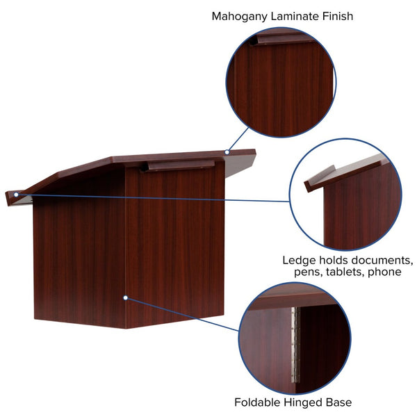 English Elm Mysta Portable Mahogany Tabletop Lectern - Lightweight, Durable, and Perfect for On-the-Go Presentations MT-M8833-LECT-GG