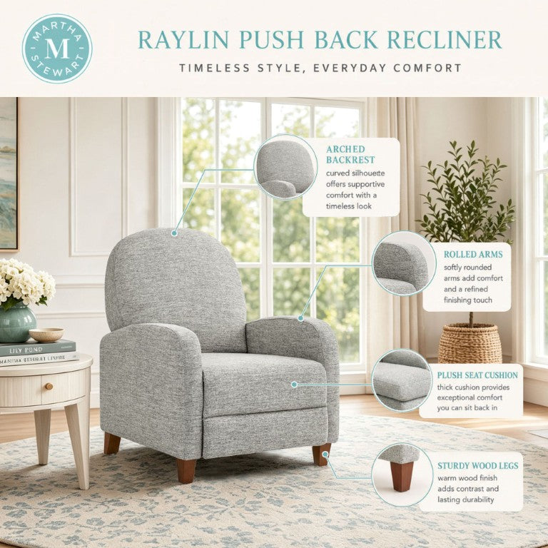 JLA Home Raylin Push Back Recliner Polyester Upholstered Accent Chair with Tapered Wood Legs Beige Multi MT103-0196