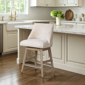 JLA Home Winfield Swivel Counter Stool Upholstered Farmhouse Seat with Distressed Wood Base Cream MT104-0185