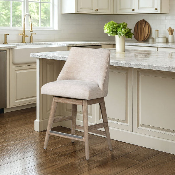 JLA Home Winfield Swivel Counter Stool Upholstered Farmhouse Seat with Distressed Wood Base Cream MT104-0185