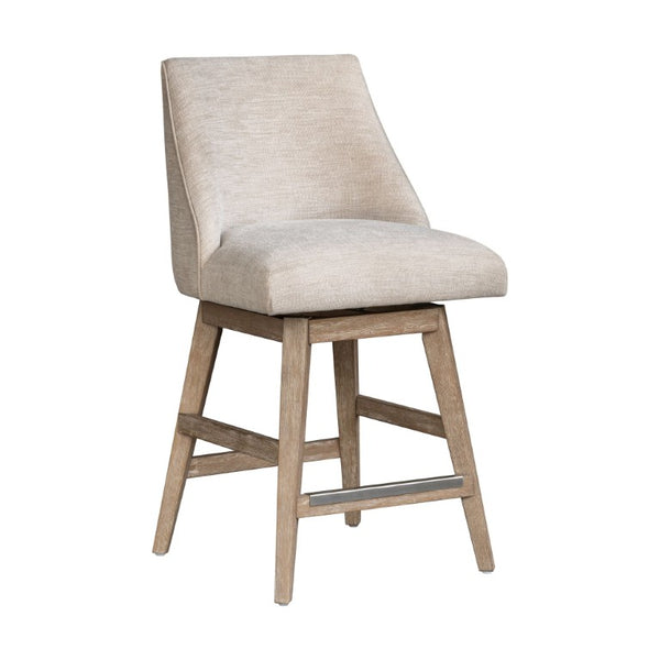 JLA Home Winfield Swivel Counter Stool Upholstered Farmhouse Seat with Distressed Wood Base Cream MT104-0185