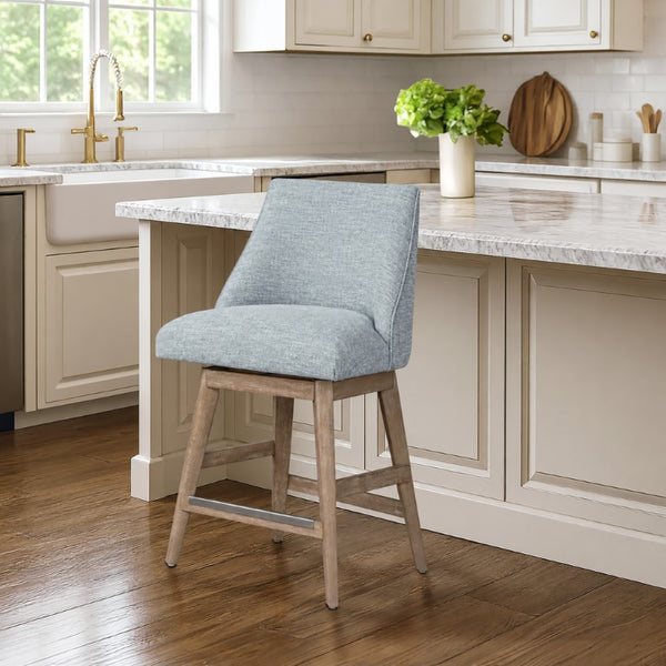 JLA Home Winfield Swivel Counter Stool Upholstered Farmhouse Seat with Distressed Wood Base Light Blue MT104-0203