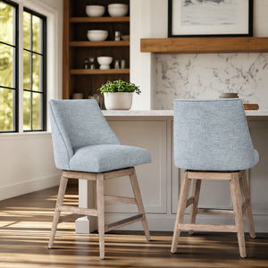 JLA Home Winfield Swivel Counter Stool Upholstered Farmhouse Seat with Distressed Wood Base Light Blue MT104-0203