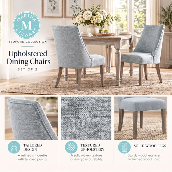 JLA Home Winfield Farmhouse Jacquard Upholstered Dining Chairs with Distressed Wood Legs Set of 2 MT108-0202