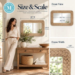 JLA Home 26X30 Handwoven Jute Rope Wall Mirror Artisan Braided Frame Coastal Organic Decor MT95F-0100