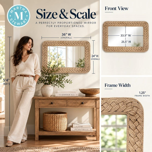 JLA Home 26X30 Handwoven Jute Rope Wall Mirror Artisan Braided Frame Coastal Organic Decor MT95F-0100
