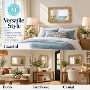 JLA Home 26X30 Handwoven Jute Rope Wall Mirror Artisan Braided Frame Coastal Organic Decor MT95F-0100