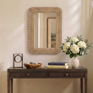 JLA Home 26X30 Handwoven Jute Rope Wall Mirror Artisan Braided Frame Coastal Organic Decor MT95F-0100