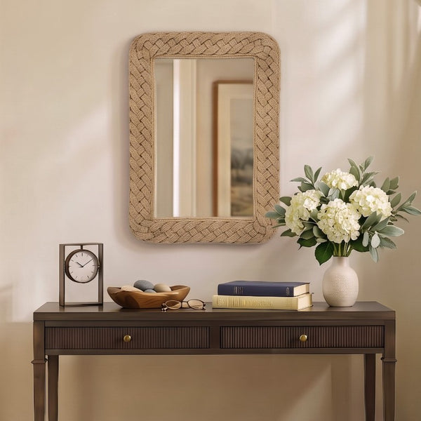 JLA Home 26X30 Handwoven Jute Rope Wall Mirror Artisan Braided Frame Coastal Organic Decor MT95F-0100