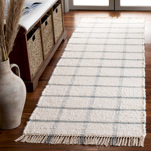 Safavieh Montauk Handwoven Recycled Cotton Runner In Ivory & Blue — Low Pile, Eco-Friendly Hallway Rug 2'-3" x 9'-0" MTK322M-29